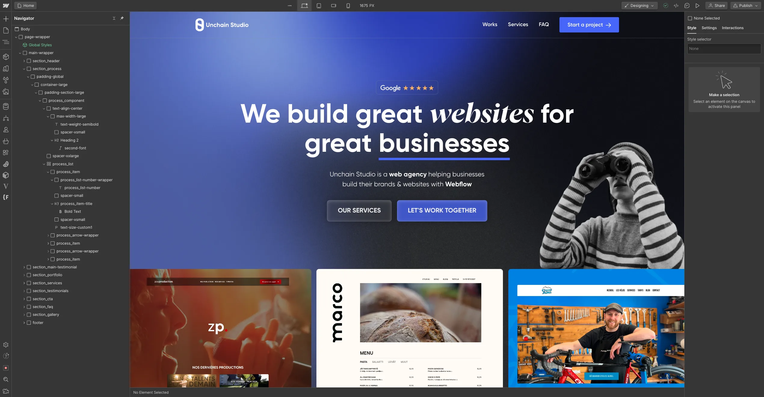 Screenshot of Webflow designer